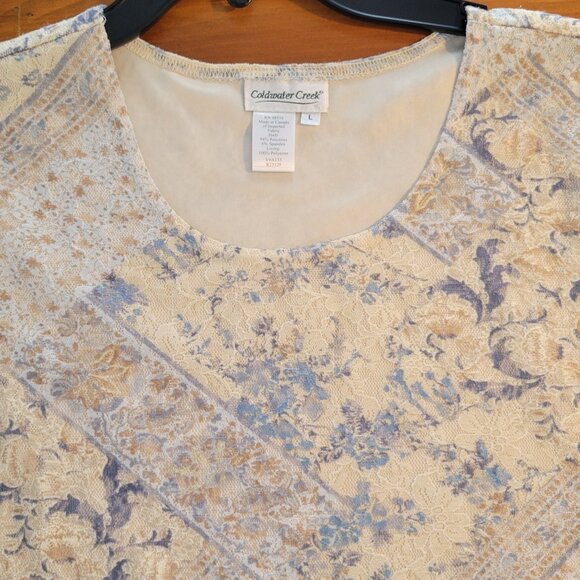 Coldwater Creek fully lined top with sheer 3/4" length sleeves blue/beige Size L - Picture 5 of 12